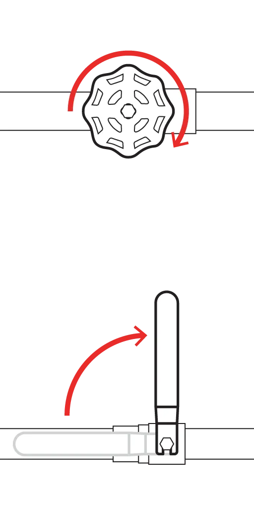 Gate and ball valve illustrations showing how to turn off water by rotating the handle clockwise