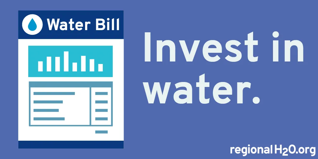 Illustration of a water bill next to the text, "Invest in water.”