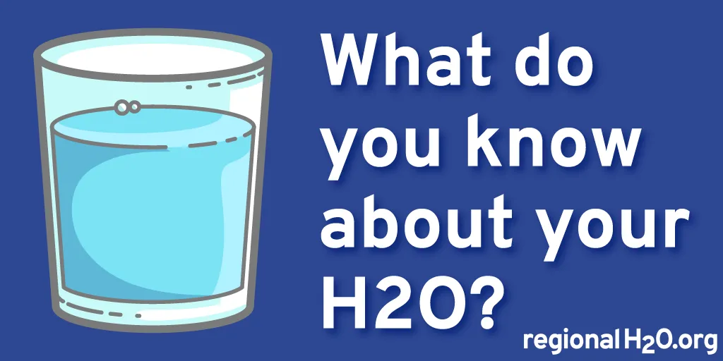 Illustration of a glass of water next to the text, “What do you know about your H2O?”